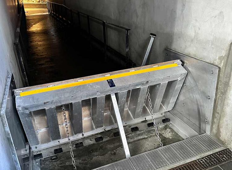 Tilting flood barrier passive nz awma